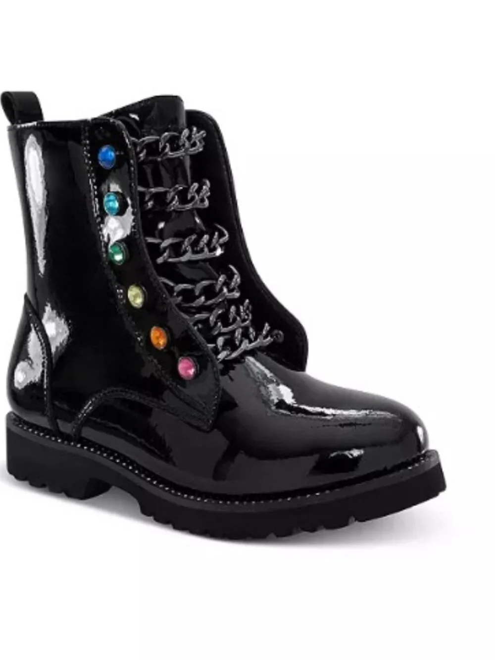 Kurt Geiger Black Patent Combat Boots with Multicolor Studs Girls' Mini Bax Boot